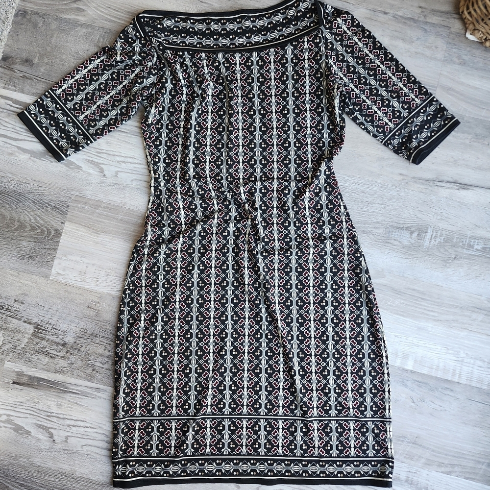 Max Studio XS Boat Neck Sheath Dress Stretch Geometric Print Knit Work - Picture 4 of 4